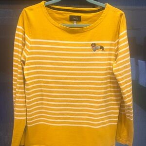 Joules women’s Mustard and White Striped Long Sleeve Sweater